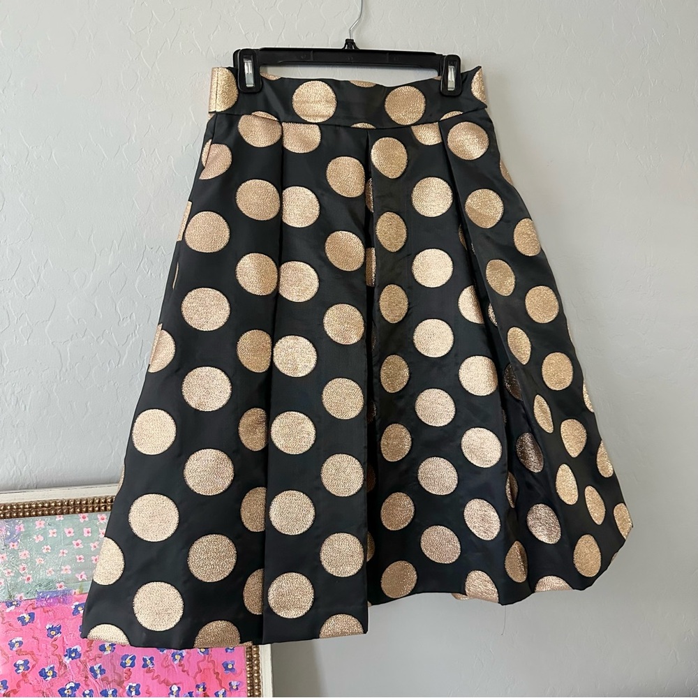 VTG Anthropologie Gold Polka Dot A-Line Skirt